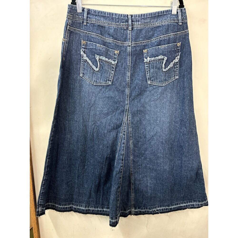 French Cuff Denim‎ Skirt Womens 12 Maxi Faded Western Boho Rockabilly - Picture 10 of 11